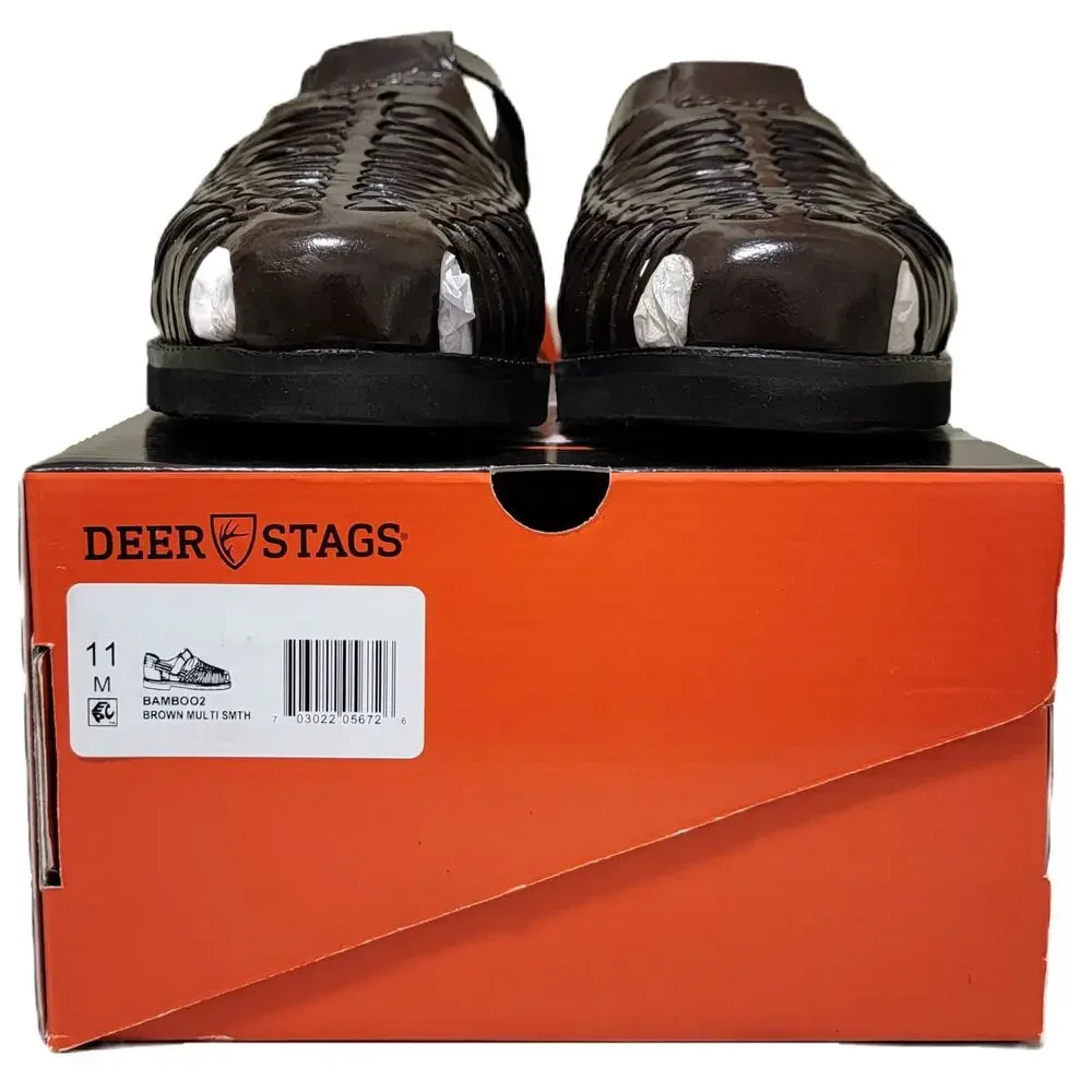 Deer Stags Men Bamboo 2 Woven Huarache Fisherman Sandal Size US 11M Dark Brown